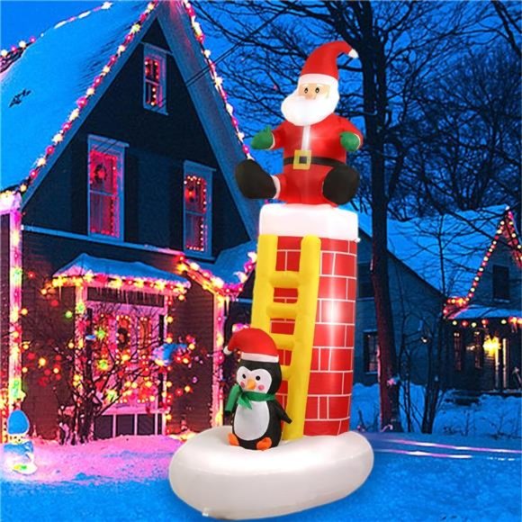 Christmas Santa Chimney Inflatable, 6 FT Blow Up Santa with LED Lights - Picture 3 of 6